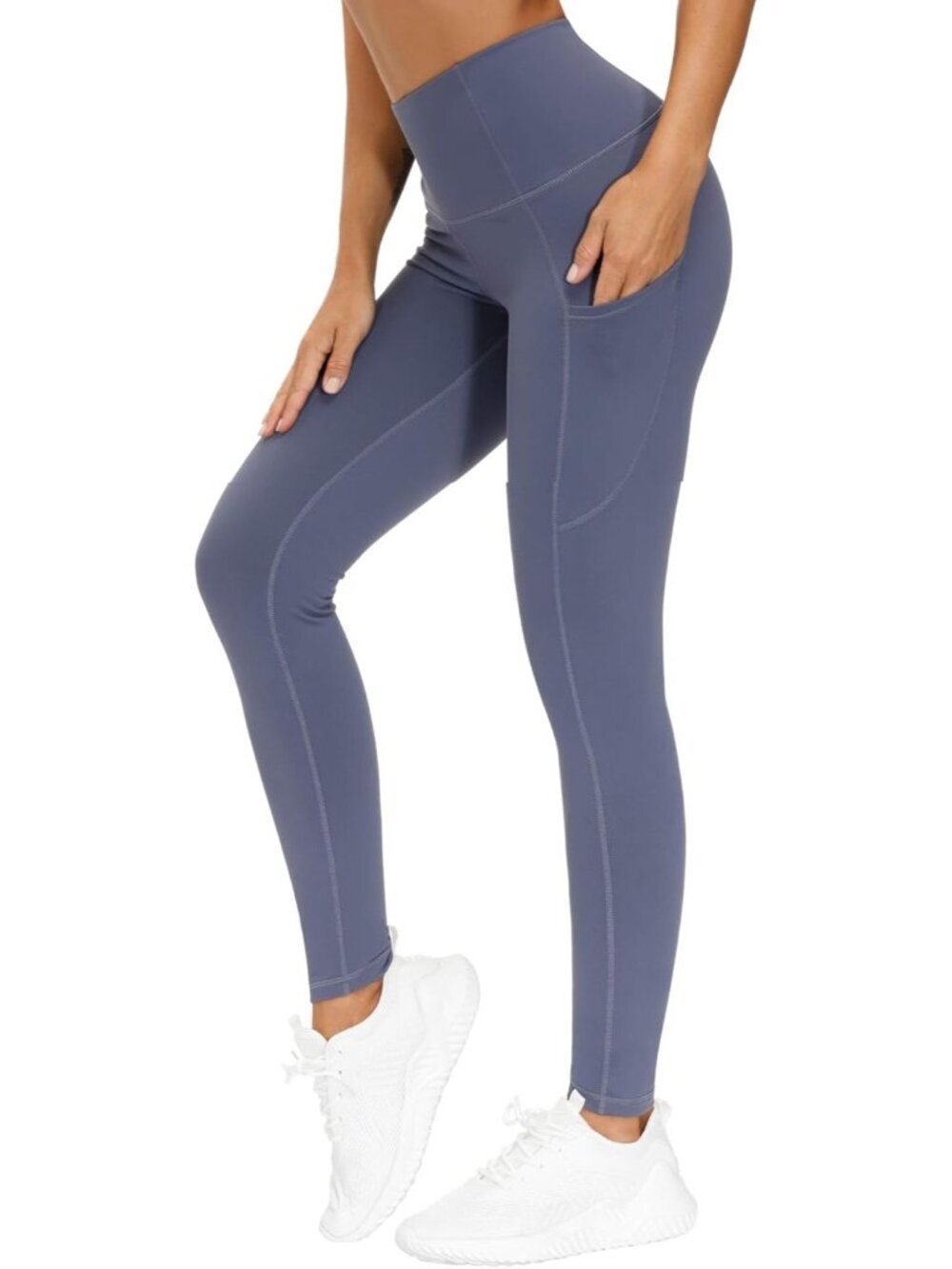 Women's Ink Blue Elastic Thick High Waist Tummy Control Workout Yoga Leggings